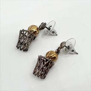🎁 Vintage Gold Basketball and Silver Basket Net Hoop Earrings for Pierced Ears